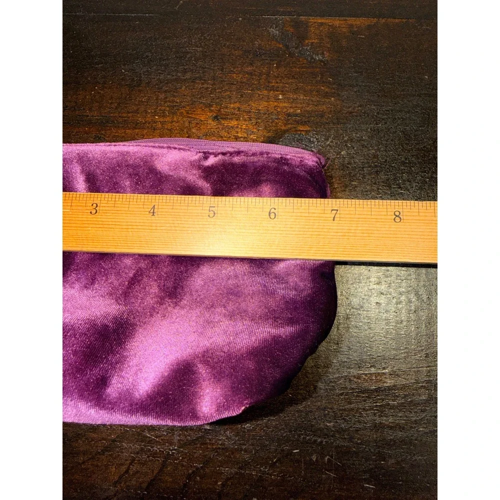 Zara Fragrances Purple Velvet Cosmetic Bag Love Gold Charm Makeup Pouch Zip Mini